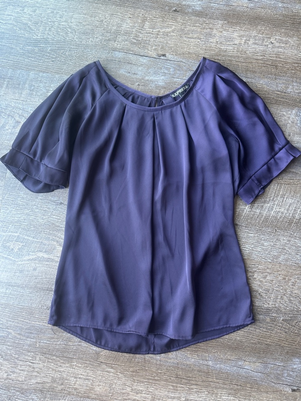 Express Women's Deep Plum Pleated Short Sleeve Blouse